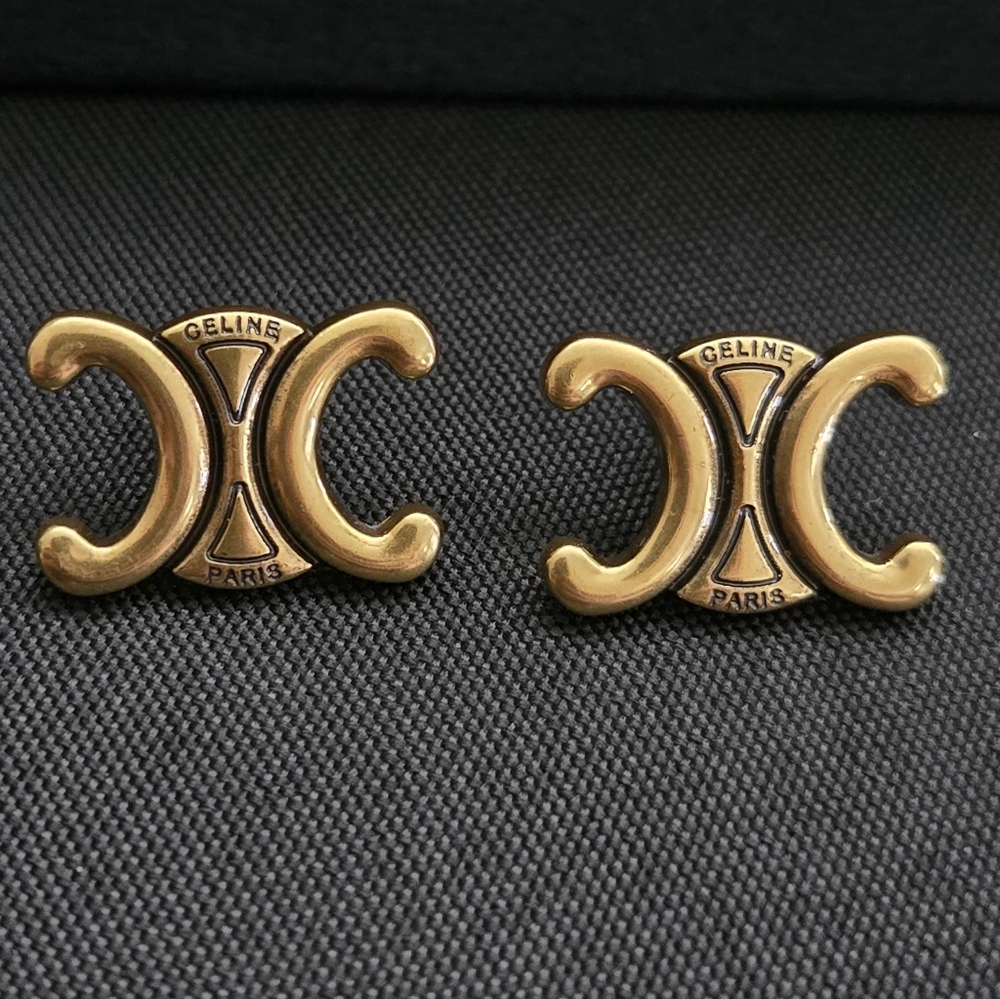 Celine Gold Logo Earrings Upcycled